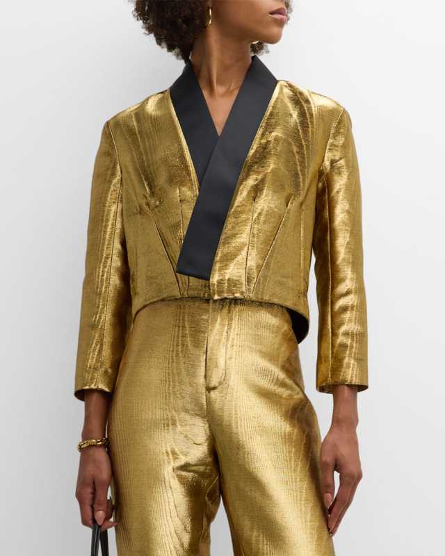 Metallic Sculpted-Back Crop Jacket